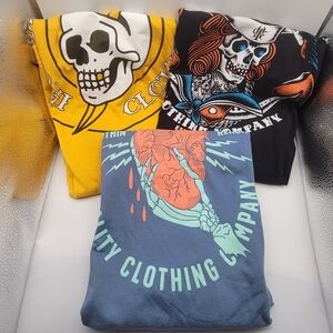 3 Iron & Ink XL Tee Cotton Short Sleeve Black Yellow Light Blue Graphic Skull